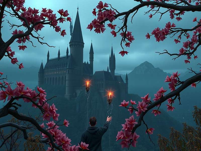 Concept art of Hogwarts castle on PlayStation 5 with magical effects