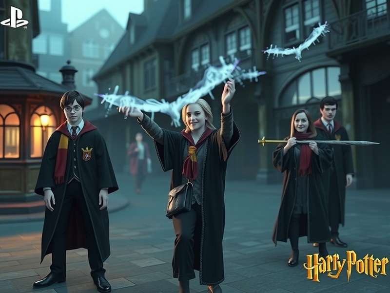 PS4 gameplay screenshot showing spell combat against dark wizards