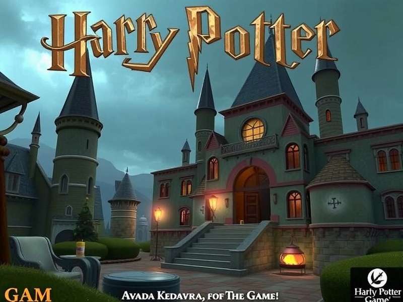 A powerful wizard casting Avada Kedavra in the Harry Potter game, green light illuminating a dark forest