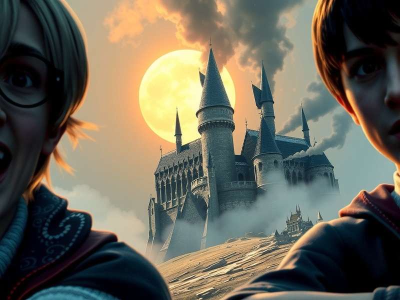 A gaming PC setup running Hogwarts Legacy with vibrant spell effects