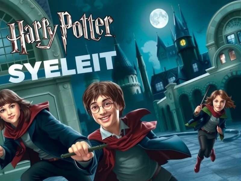 Magical Hogwarts castle at night with glowing windows