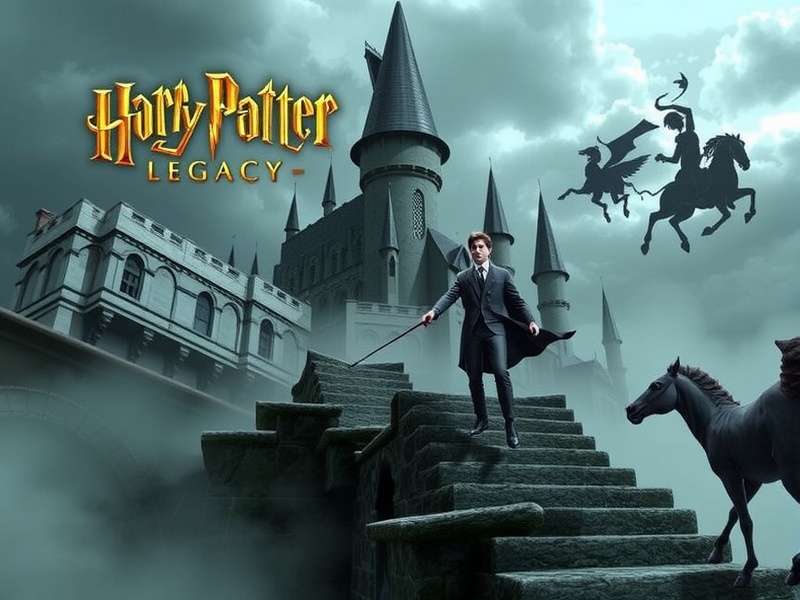 Grand Staircase in Hogwarts Legacy video game with moving staircases and enchanted ceiling