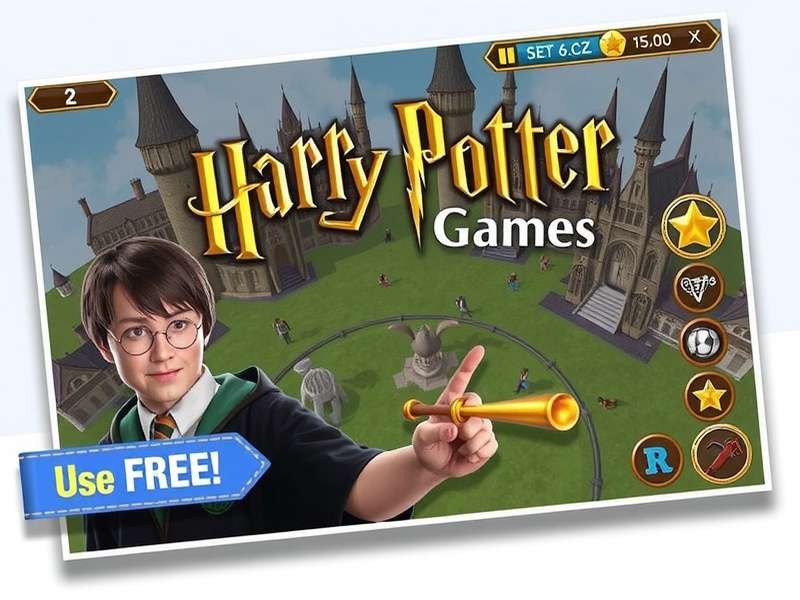 Collage of free Harry Potter games including Hogwarts Legacy, LEGO Harry Potter, and mobile games