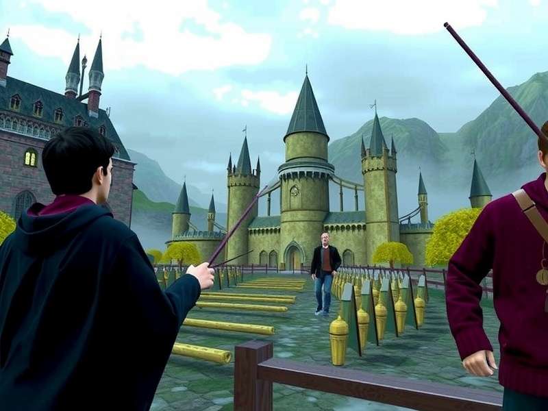 Digital art of Quidditch match with players on broomsticks