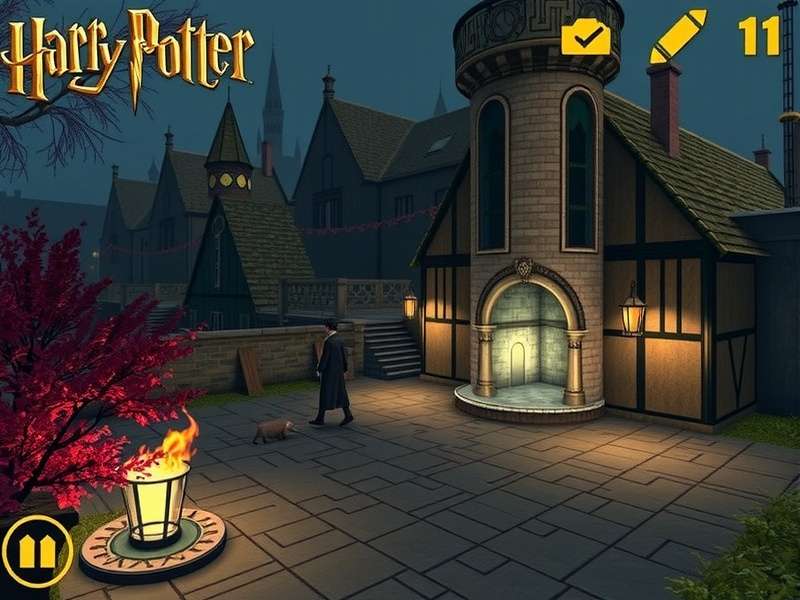 Gameplay screenshot of a free Harry Potter style magic game showing spell casting