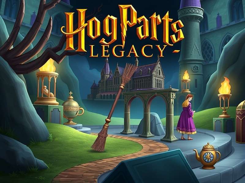 Hogwarts Legacy Online gameplay screenshot showing a wizard casting a spell in the Hogwarts courtyard