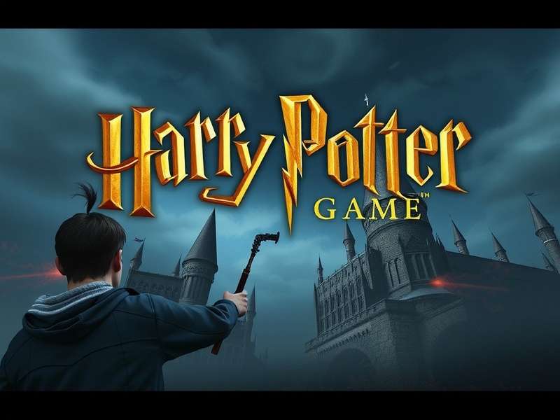 Harry Potter game PS5 trailer cinematic scene showing Hogwarts castle at sunset with magical particles
